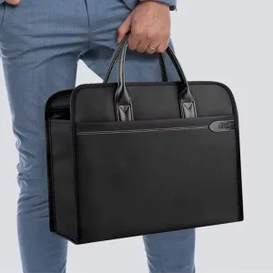 Men’s Oxford Cloth Business Soft Briefcase Laptop Bag with Zipper Closure Waterproof and Shockproof for Document Storage
