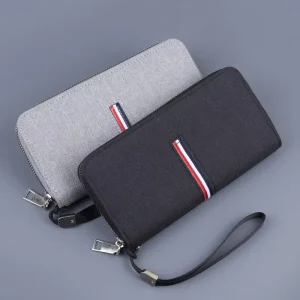 Men’s Oxford Cloth Canvas Clutch Bag with RFID Handheld Zipper Long Wallet Wrist Strap Polyester Liner