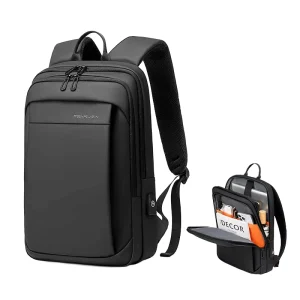 Men’s Oxford Laptop Backpack Fits 15.6 Inch Waterproof Business Bag with USB Port Breathable Padded Back for Travel