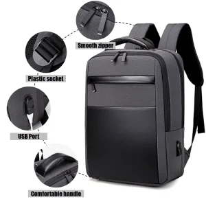 Men’s Oxford Zipper Multi-Functional Large-Capacity Business Backpack USB Computer Bag Waterproof Travel Student Polyester
