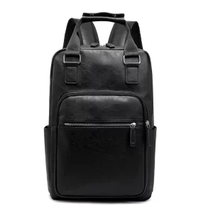 Men’s PU Backpack 15.6 Inch Laptop Bag for Business Commute Durable Vintage Leather Rucksack for Travel and Office