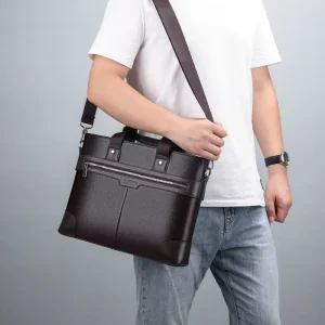 Men’s PU Business Wheeled Briefcase 14 Inch Laptop Bag Waterproof Shockproof Breathable Textured Travel