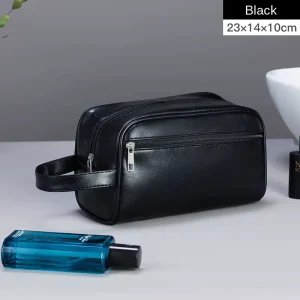 Men’s PU Business Zipper Wash Bag Handbag Portable Storage Travel Waterproof Large Capacity Cosmetic Bag