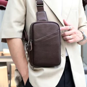 Men’s PU Chest Bag Large Capacity Single Shoulder Bag Crossbody Fashionable Simple Outdoor Design Bag