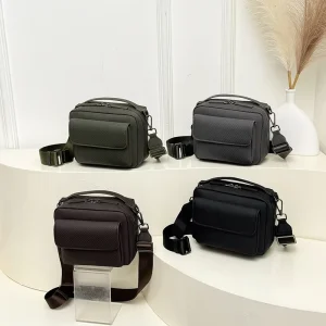 Men’s PU Crossbody Bag Outdoor Activities Portable Vintage Waterproof Lightweight Small Shoulder Bag Retro