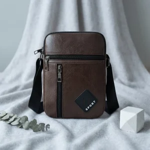 Men’s PU Crossbody Shoulder Bag Geometric Pattern Business Travel Satchel Purse