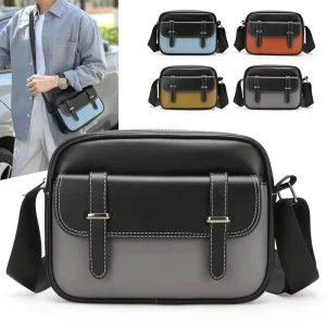 Men’s PU Fashion Crossbody Bag with Multiple Compartments Casual Shoulder Bag Waterproof Durable Large Size