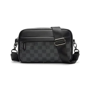 Men’s PU Geometric Buckle Sports Casual Crossbody Shoulder Bag for Leisure Travel