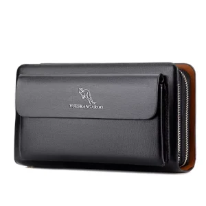 Men’s PU Handbag Fashion Tide Zipper Long Wallet Business Casual Multi function Card Slot Phone Bag