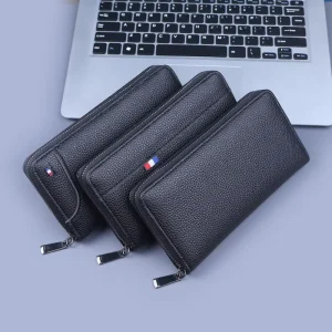 Men’s PU Handbag Zipper Long Wallet Clutch Portable Business Large Capacity Phone Bag Polyester Lining High end