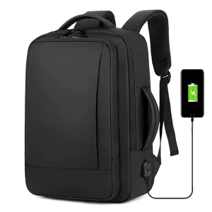 Men’s PU Laptop Backpack Waterproof Expandable Business Bag with USB Charging Port Stylish Computer Daypack for Work