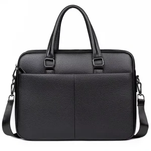 Men’s PU Leather Briefcase Attache Case with Fashionable Design and Embossed Logo Laptop Bag