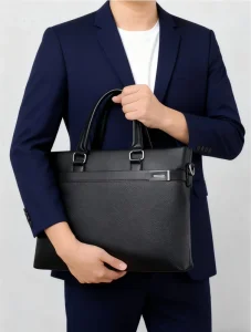 Men’s PU Leather Briefcase Handbag with Shoulder Straps Business Accessory for Office Work Men’s Business Handbag