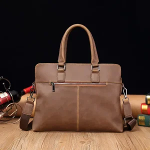 Men’s PU Leather Briefcase Vintage Classic Soft Shoulder Computer Bag for Leisure and Handbag