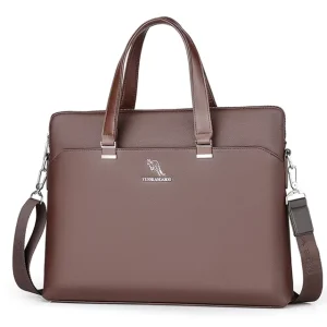 Men’s PU Leather Business Briefcase Soft Bag Large Capacity 14 Inch Computer Waterproof Lightweight Casual Shoulder Bag