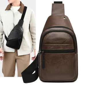 Men’s PU Leather Chest Bag Washed Soft Leather Crossbody Sling Bag Fashion Casual Sports Waist Mini Backpack
