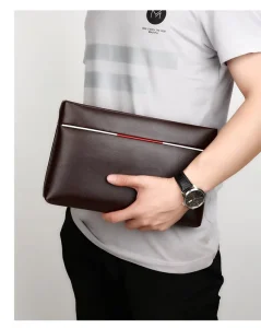 Men’s PU Leather Clutch Bag Simple Casual Handbag Durable Wallet with Zipper for Daily Use
