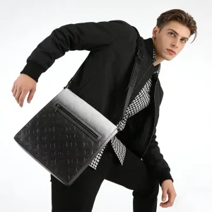 Mens PU Leather Crossbody Bag Fashion Embossed Messenger Shoulder Bag Large Capacity Casual Travel Daily Business Bag