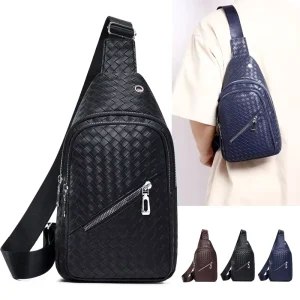 Men’s PU Leather Crossbody Bag Waterproof Hanging and Fashionable Chest Bag for Daily Travel Lady Style