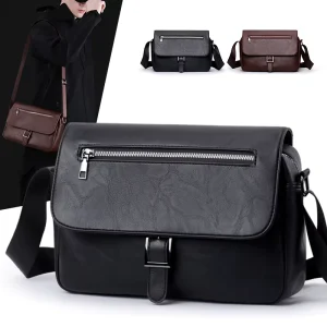 Men’s PU Leather Crossbody Messenger Bag Lightweight Fashion with Adjustable Strap for Daily Travel Use