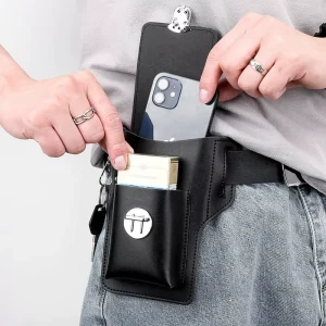Men’s PU Leather Fanny Pack Waterproof Outdoor Travel Mobile Phone Bag