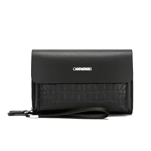 Men’s PU Leather Fashion Business Wallet Handbag Large Capacity Multi Card Zipper Closure Portable