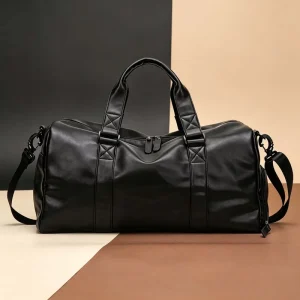 Men’s PU Leather Gym Bag Fashion One Shoulder Handbag Business Weekend Travel Duffel Bag