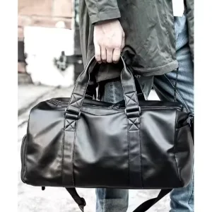 Men’s PU Leather Gym Bag One Shoulder Handbag Business Weekend Travel Duffel Bag
