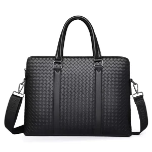 Men’s PU Leather Horizontal Business Messenger Briefcase Lightweight A4 Document Crossbody Water Resistant Durable Work Travel