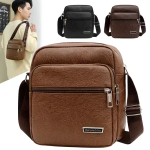 Men’s PU Leather Large Capacity Crossbody Bag Korean Style Single Shoulder Business Casual Messenger Bags