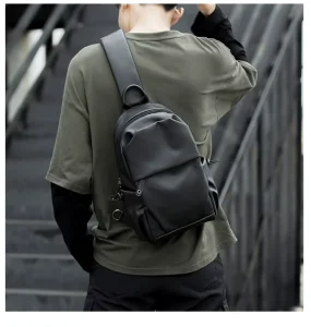 Men’s PU Leather Multifunctional Crossbody Bag Chest Pack for Casual Outing Business Commute Daily Wear