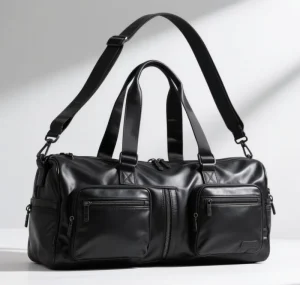 Men’s PU Leather Travel Duffle Bag Large Capacity Zipper Closure Portable Durable Outdoor Travel Bag