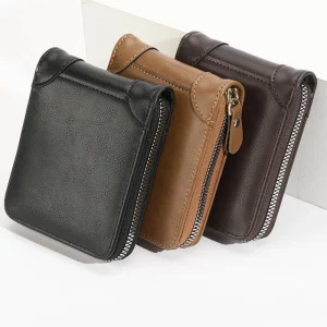 Men’s PU Leather Wallet Business Card Holder Money Bag Purse Zipper RFID Anti-Theft