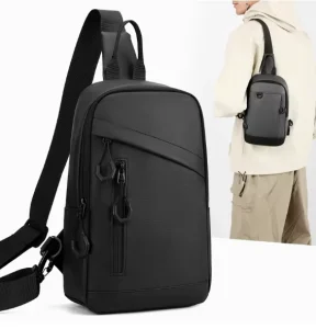 Men’s PU Leather Waterproof Chest Bag with Zipper Closure Portable Design for Commuting Walking & Trip