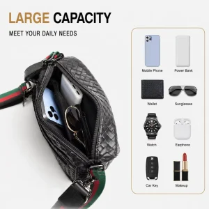 Men’s PU Leather Waterproof Geometric Large Capacity Messenger Shoulder Bag Zipper Closure Adjustable Strap Daily