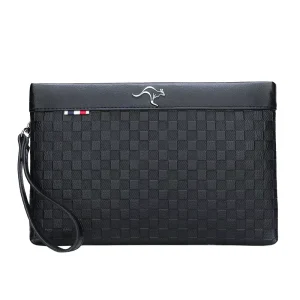 Men’s PU Leather Woven Pattern Clutch Bag Soft Casual Wristlet Handbag Zipper Logo Portable