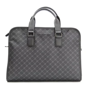 Men’s PU Leather Zipper Closure Briefcase Large Capacity Checkered Crossbody Shoulder Bag Business Handbag