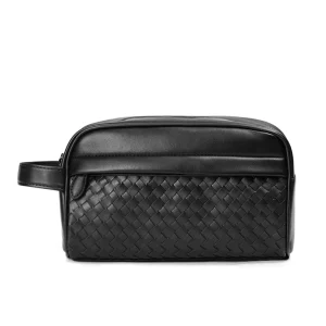 Men’s PU Material Large-Capacity Casual Clutch Bag Waterproof Business Toiletry Bag Zipper Closure