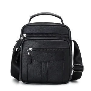 Men’s PU Striped Vertical Business Crossbody Shoulder Bag Small Satchel Zipper Closure Stitched for Business