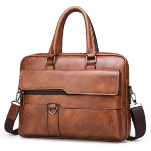 Men’s PU Waterproof Crossbody Handbag Business Horizontal Computer Briefcase Large Capacity Multifunctional Soft