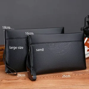 Men’s PU Waterproof Lightweight Casual Envelope Large Capacity Clutch Business Underarm Bag