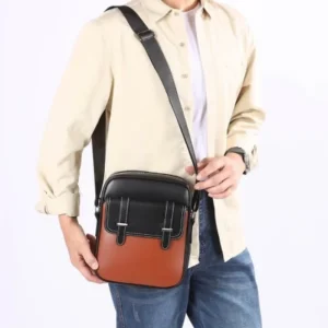 Men’s PU Waterproof Shoulder Bag Retro Fashion Crossbody Bag Outdoor Mailman Bag