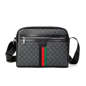 Men’s PU Waterproof Shoulder Bag Zipper Closure Multi-function Mobile Phone Women’s Messenger Bag