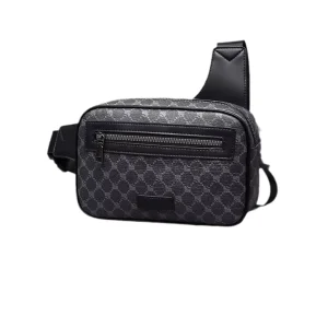 Men’s PU Zipper Box Shape Geometric Pattern Multi-Functional Shoulder/Chest/Waist Bag for Business