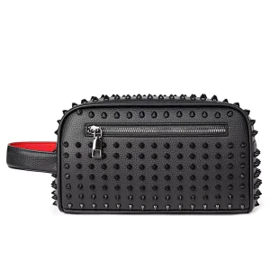 Men’s PVC PU Leather Handbag Zipper Closure Riveted Polyester Lining