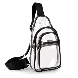 Men’s PVC Zipper Crossbody Chest Bag Transparent Waterproof Large Capacity Sports Travel Outdoor Fitness Portable