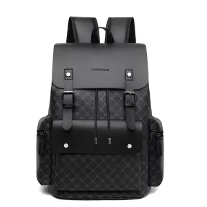 Men’s Plaid Letters PU Backpack Waterproof Zipper Casual Business Travel Office College Fashionable for Men Women Polyester