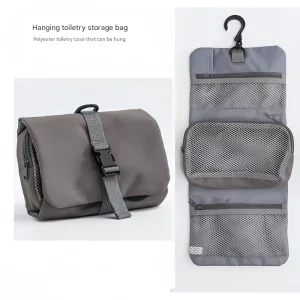 Men’s Polyester Business Travel Toiletries Storage Bag Fashion Style Buckle Folding Cosmetic Bag with Zipper Closure
