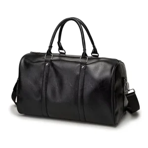 Men’s Portable PU Leather Sport Bag Large Capacity with Zipper Closure Popular Design for Travel Gym Use