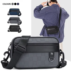 Men’s Pu Polyester Small Sling Crossbody Messenger Shoulder Bag Sports Trendy Zipper Multifunctional Mobile Phone Waterproof